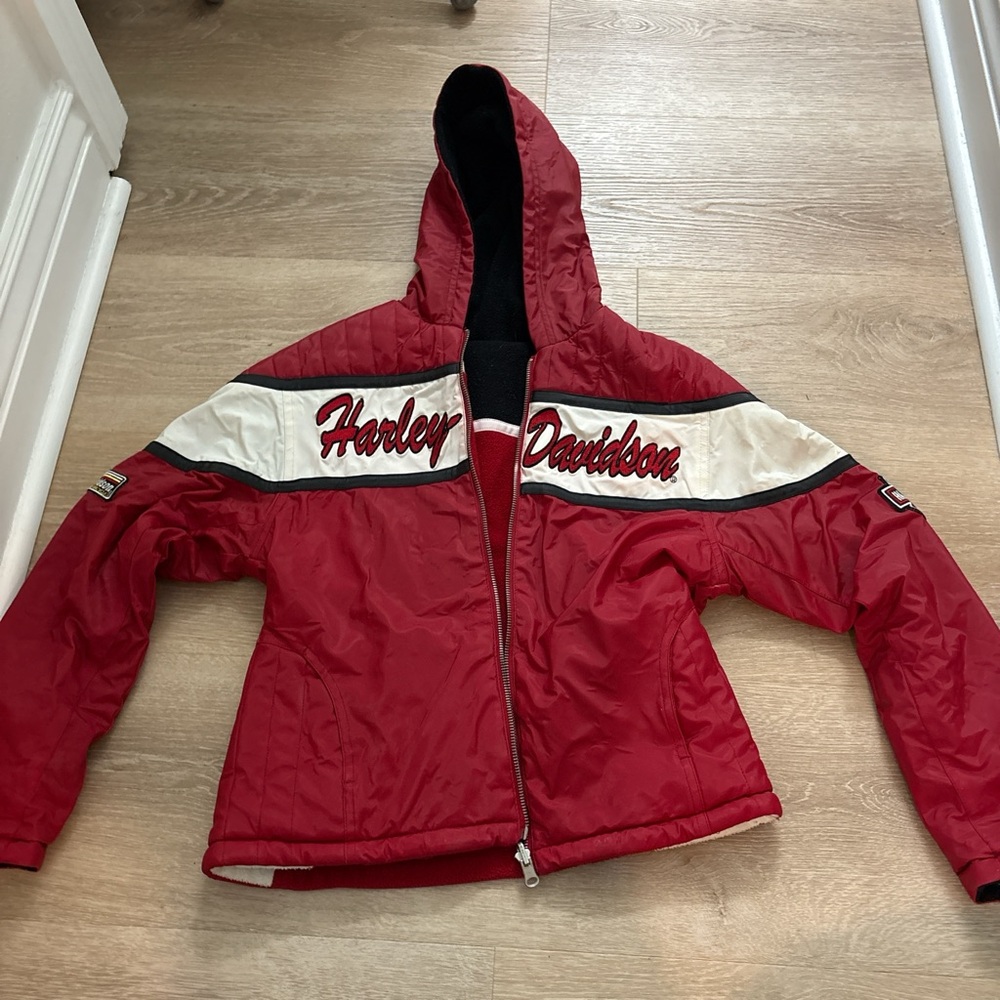 Harley-Davidson Reversible Red and White Hooded Jacket